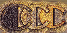 a mosaic of the letters ccd in gold and black