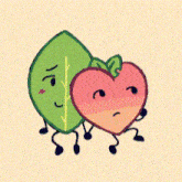 a green leaf and a pink heart are standing next to each other .