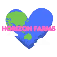 a logo for horizon farms shows a heart shaped globe