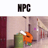 a cartoon character from the amazing world of gumball is throwing trash into a trash can .