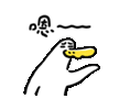 a cartoon duck with a long neck and a yellow beak is eating a peanut .