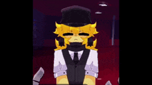 a pixel art of a cartoon character with a hat and a sword