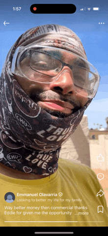 a man wearing a bandana that says true love