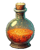 a glass bottle with a cork on top of it filled with orange liquid .
