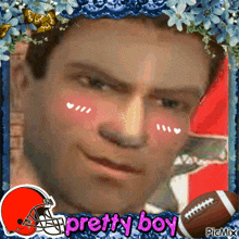 a picture of a man with hearts on his cheeks and the words pretty boy