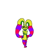a pixel art drawing of a cartoon character with long arms and legs