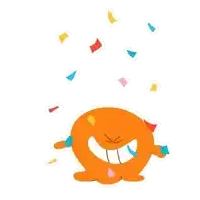 a cartoon character is jumping in the air with his arms in the air surrounded by confetti .