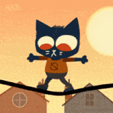 a cartoon of a cat walking on a tightrope with the word bekzii on the bottom