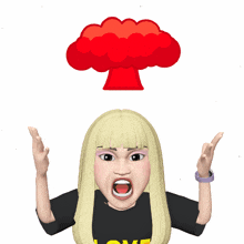 a girl with blonde hair and a black shirt that says love
