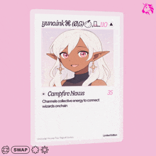 a card with a picture of a girl and the words campfire nexus on it