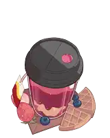 a cartoon drawing of a girl drinking a milkshake with whipped cream strawberries and blueberries