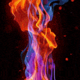 a painting of colorful flames with the letter f in the corner