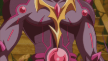 a close up of a purple and pink cartoon character 's chest and arms