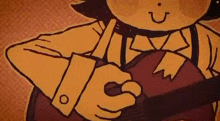a cartoon character is holding a guitar and smiling .