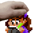 a pixel art of a person with a hat on