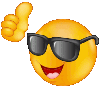 a yellow smiley face wearing black sunglasses gives a thumbs up