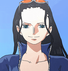 a drawing of a woman with long black hair and sunglasses