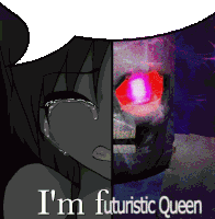 a black and white drawing of a girl and a skull with the words i 'm futuristic queen
