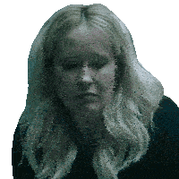 a woman with blonde hair is wearing a black shirt and a gold necklace