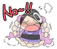 a cartoon drawing of a girl with a skull on her head and the word no written on it .