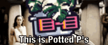 a pixelated image of a potted plant with the words this is potted p 's below it