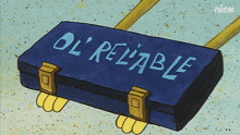 a blue box with the words ol ' reliable on it