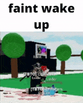 a screenshot of a video game with the words faint wake up on it