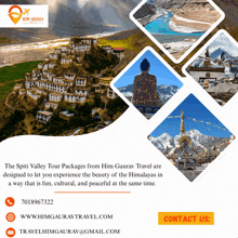 an advertisement for him gaurav travel shows a buddha on a hill