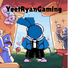 a poster for yeetryangaming with a cartoon of sans