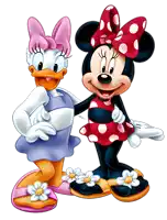 minnie mouse and daisy duck are standing next to each other on a white background