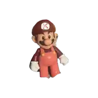 a toy mario with a red hat with a k on it