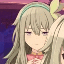a close up of two anime girls with long hair