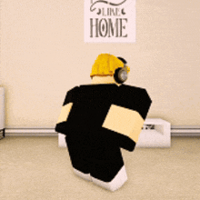 a cartoon character is standing in front of a sign that says " line home "