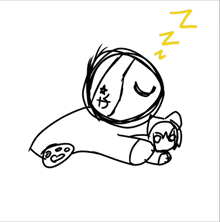 a black and white drawing of a person sleeping on a blanket with the letters nn visible