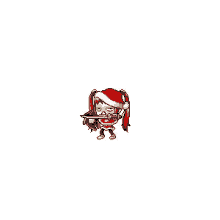 a pixel art illustration of a girl in a santa hat holding a sword .