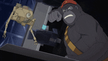 a cartoon of a gorilla and a robot with a clock on it