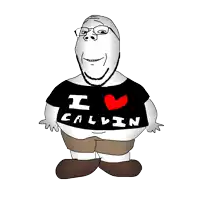 a cartoon character is wearing a shirt that says " i love calvin "
