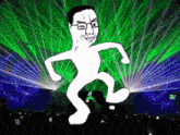 a cartoon of a man dancing in front of a crowd at a party .