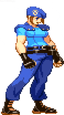 a pixel art of a police officer with a badge on his hat