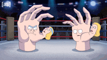 a cartoon of two hands in a boxing ring with the word [ as ] on the bottom left
