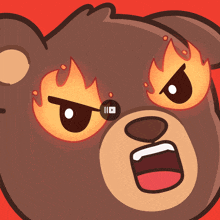 a cartoon drawing of a teddy bear with flames coming out of it 's eyes