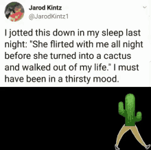 a cactus is walking in the dark with a quote from a person .