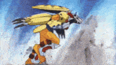 a cartoon character is flying through the air with a shield
