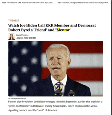 a news article about joe biden talking to kkk members and democrats