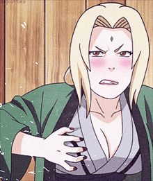 a cartoon of a woman with blonde hair and a very large breast