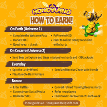 a poster explaining how to earn honeyland on earth and cocarro