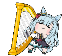 a cartoon of a girl playing a harp