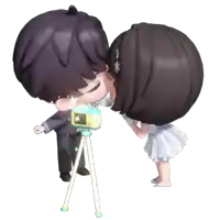 a man and woman are kissing in front of a camera