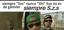 a group of men wearing green hats and sunglasses are standing in front of a fence with the caption siempre szs