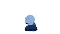 a cartoon character is sleeping in a blue blanket with a hood on .
